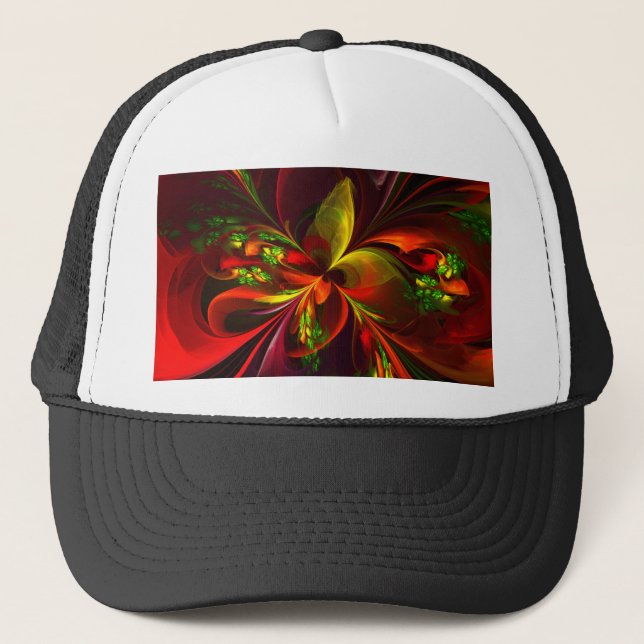 Gorra De Camionero Modern Red Green Floral Abstract Art Pattern #05 (Anverso)