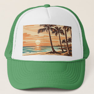 Gorra De Camionero moderno de mediados de siglo playa Hawái puesta de