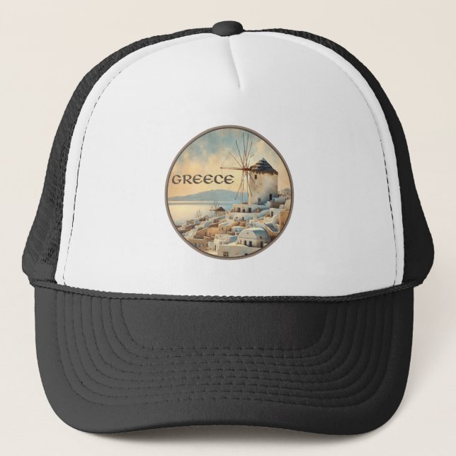 Gorra De Camionero Molinos de viento de Mykonos (Anverso)