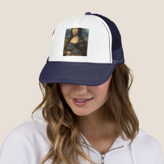 Gorra De Camionero Mona Lisa Holding Elegant Gray Cat                