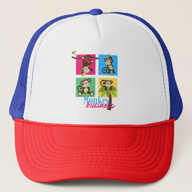 Gorra De Camionero Monkey Business Funny Diseño Animal (Anverso)