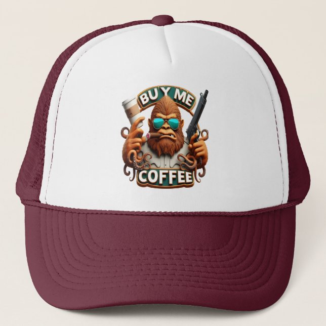 Gorra De Camionero Mono Armado Con Cafeína Comprarme Un Café (Anverso)