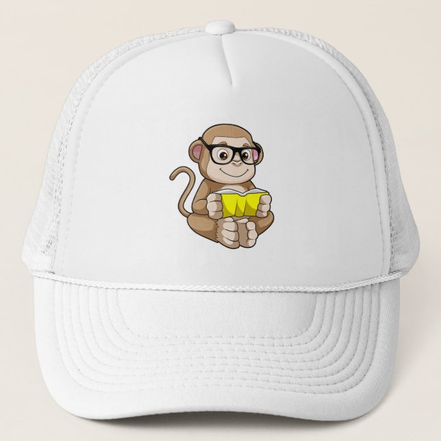 Gorra De Camionero Mono como estudiante con anteojos y libro (Anverso)