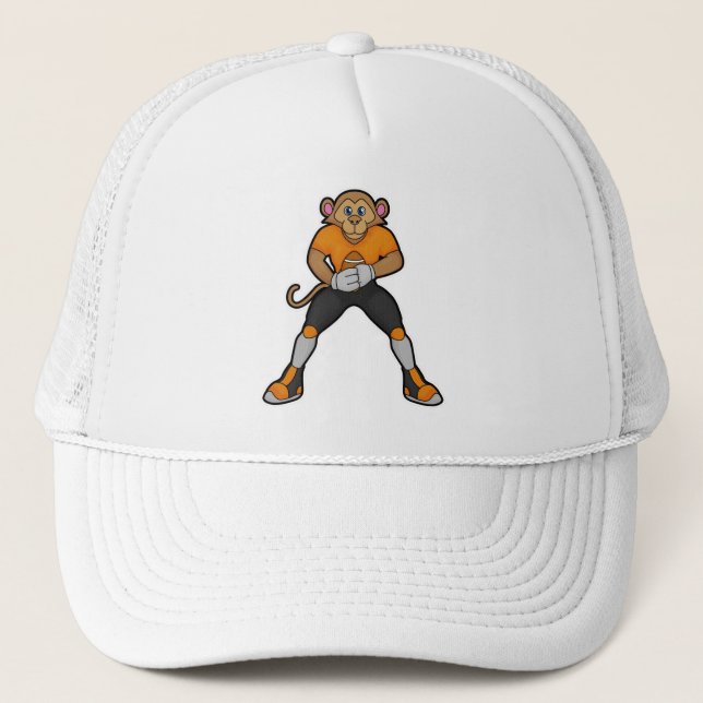 Gorra De Camionero Mono como jugador de fútbol con fútbol (Anverso)