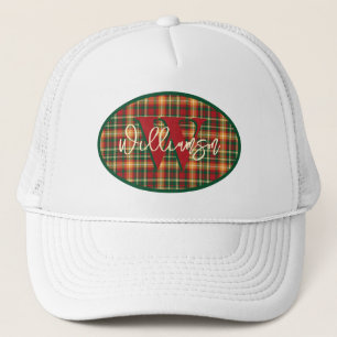 Gorra De Camionero Monogram Tartan Orange Green Plaid Emblem