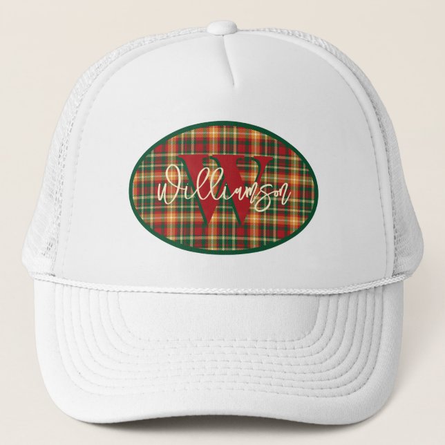 Gorra De Camionero Monogram Tartan Orange Green Plaid Emblem (Anverso)