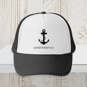 Gorra De Camionero Monograma clásico de anclaje de barco negro