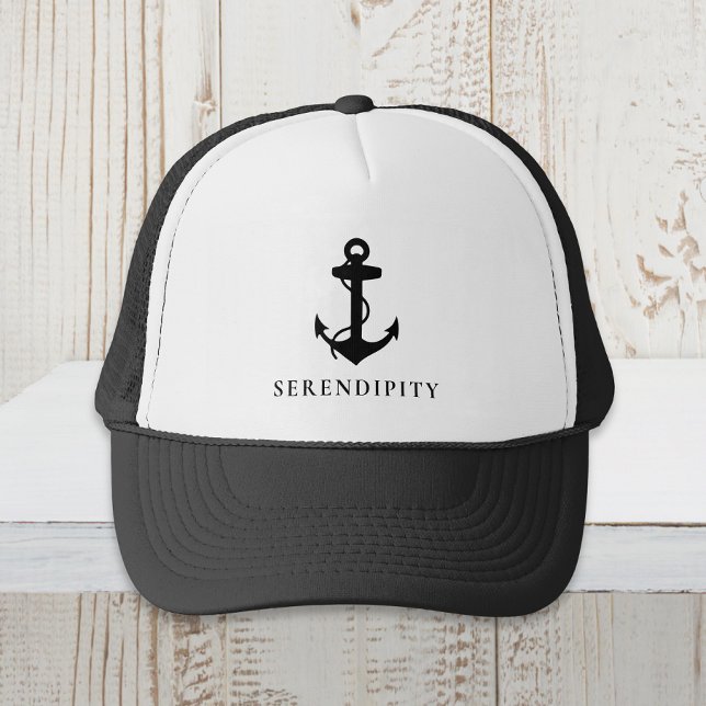 Gorra De Camionero Monograma clásico de anclaje de barco negro (Subido por el creador)