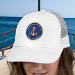 Gorra De Camionero Monograma de anclaje azul de franja blanca de la M<br><div class="desc">Diseño Monograma de Anclaje de franja blanca azul de la Marina Náutica. A todos les gusta la decoración personalizada. También nos especializamos en crear plantillas fáciles para viviendas de alquiler náutico personalizadas y personalizados. Facilitamos la gestión de una vivienda de alquiler exitosa Ya sea su decoración como almohadas, alfombras y...</div>