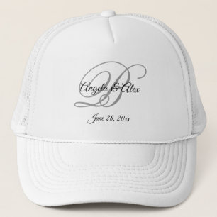 Gorra De Camionero Monograma de boda con letra script elegante en neg