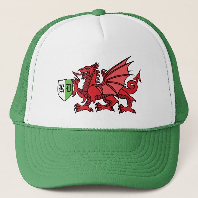 Gorra De Camionero Monograma de dragón galés (Anverso)
