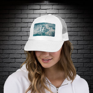 Gorra De Camionero Monograma de Escudos de la ola blanca del paisaje