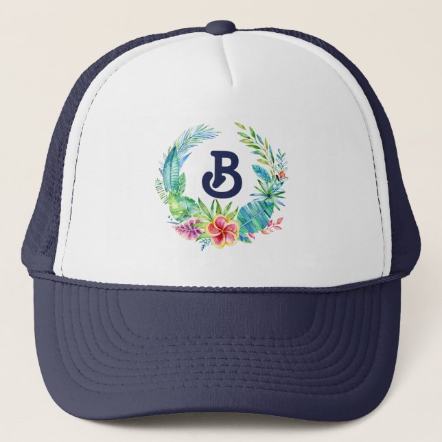 Gorra De Camionero Monograma de flor tropical (Anverso)