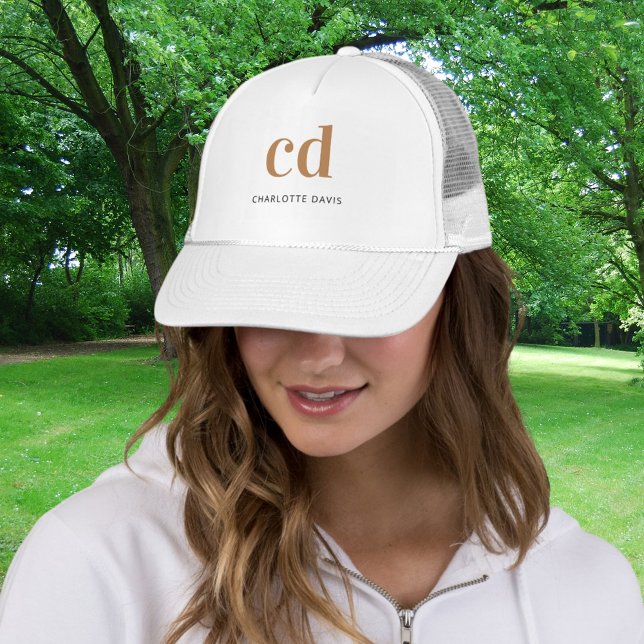 Gorra De Camionero Monograma dorado blanco elegante moderno (Subido por el creador)