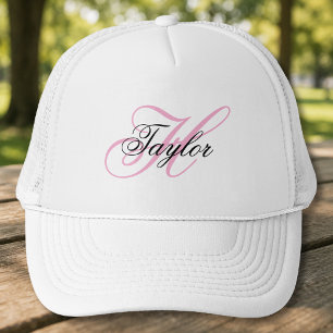 Gorra De Camionero Monograma Elegante Negro y Rosa
