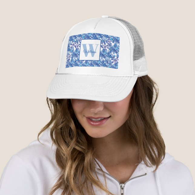 Gorra De Camionero Monograma Floral Azul (In situ)