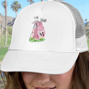 Gorra De Camionero Monograma Inicial de Golf Rosa Sonrojado