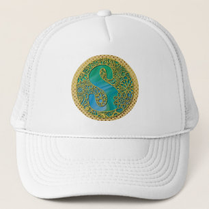 Gorra De Camionero Monograma Inicial Moderno de Letra Dorada y Turque