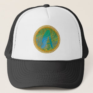 Gorra De Camionero Monograma Inicial Moderno de Letra Dorada y Turque