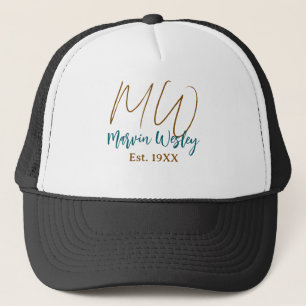 Gorra De Camionero Monograma marrón azul turquesa año aprox. mini sim