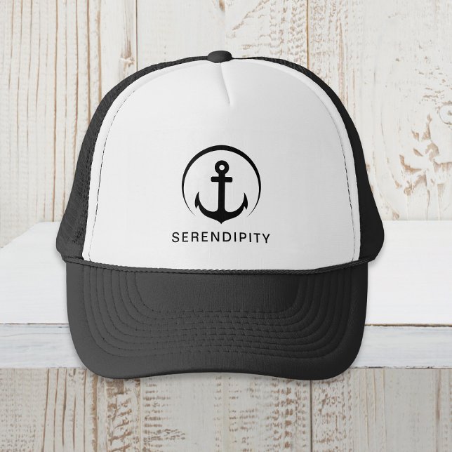 Gorra De Camionero Monograma moderno de anclaje de barco negro (Subido por el creador)