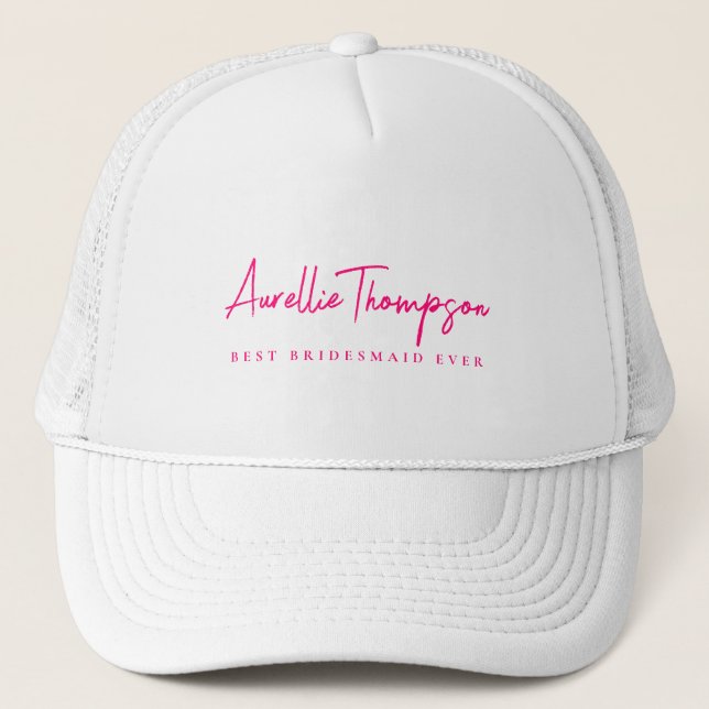 Gorra De Camionero Monograma moderno mejor dama de honor nunca rosa (Anverso)