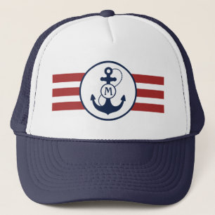 Gorra De Camionero Monograma náutico rojo del ancla