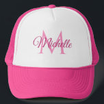 Gorra De Camionero Monograma Nombre Inicial Para Su Blanco Y Rosa Cal<br><div class="desc">Monograma Nombre De La Letra Inicial Para Su Sombrero Camionero Blanco Rosa Elegante De Moda Blanco Y Rosa Caliente.</div>