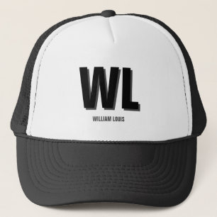 Gorra De Camionero Monograma personalizado minimalista en negro y gri