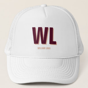 Gorra De Camionero Monograma personalizado minimalista rosa burdeos