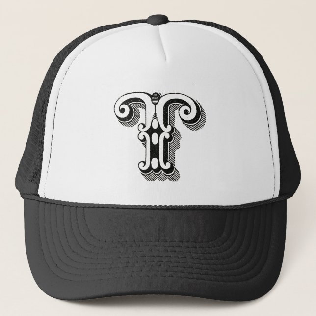 Gorra De Camionero Monograma T, letra T, alfabeto T, negro y blanco (Anverso)