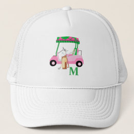 Gorra De Camionero Monograma único de clubes de carritos de golf rosa