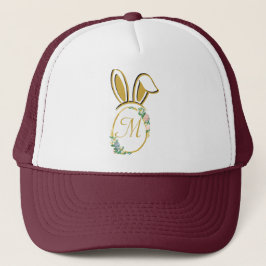 Gorra De Camionero Monograma único de conejito de Pascua
