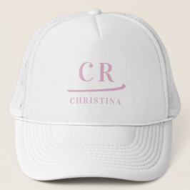 Gorra De Camionero Monogrammed Initials Name Minimalist Pink & White