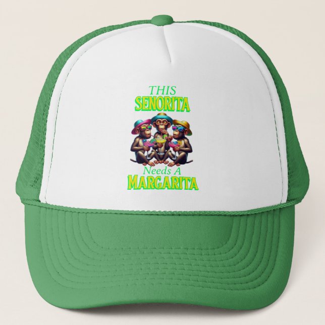 Gorra De Camionero Monos Funky Senorita Necesita Una Margarita (Anverso)