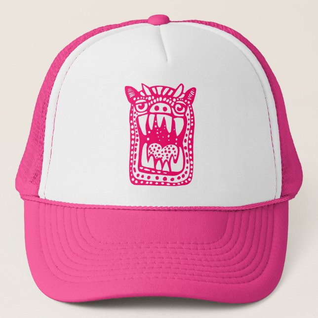 Gorra De Camionero Monstruo asustado - Rojo neón (Anverso)