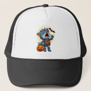 Gorra De Camionero Monstruo de hombre lobo con calabaza