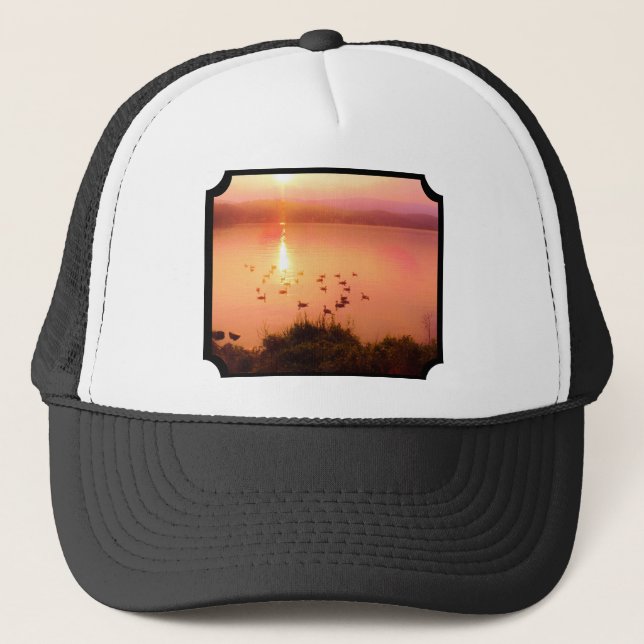 Gorra De Camionero Montaña Lake Photo Pink and Peach Naranja Sunset (Anverso)