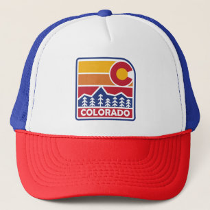 Gorra De Camionero Montaña y árboles de Bandera de Colorado