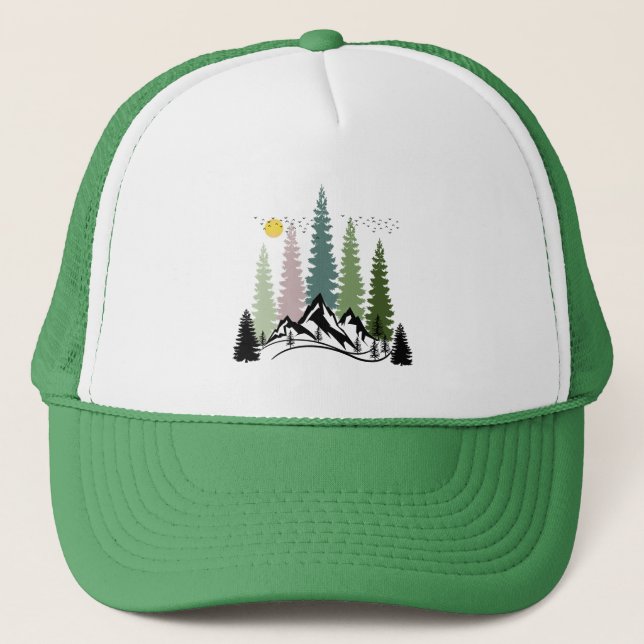 GORRA DE CAMIONERO MONTAÑA Y ÁRBOLES DE CALMA NATURALEZA (Anverso)