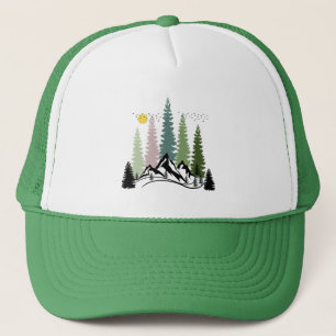 GORRA DE CAMIONERO MONTAÑA Y ÁRBOLES NATURALEZA TRANQUILA