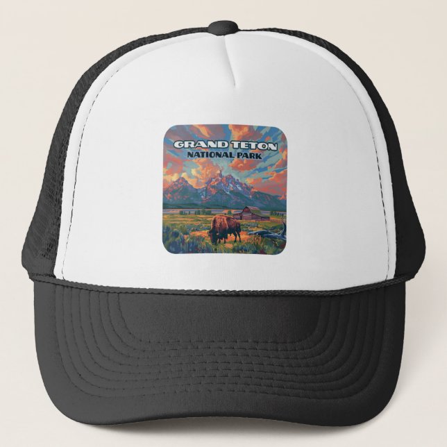 Gorra De Camionero Montañas del parque nacional del Gran Tetón Bison  (Anverso)