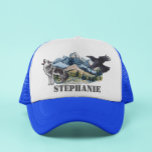 Gorra De Camionero Montañas Faux Patches Wolf Raven Personalizado<br><div class="desc">Este diseño puede ser personalizado en el área proporcionada cambiando la foto y/o el texto. O puede personalizarse haciendo clic en Personalizar esta plantilla y, a continuación, eligiendo la opción de hacer clic en el personalizar y eliminando o cambiando el color del fondo, agregando texto, cambiando el color o estilo...</div>