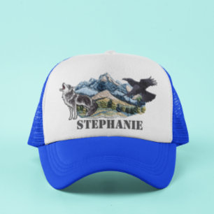 Gorra De Camionero Montañas Faux Patches Wolf Raven Personalizado