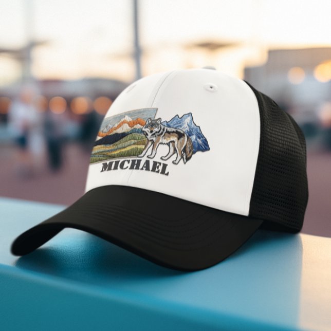 Gorra De Camionero Montañas Faux Patches Wolf regalo personalizado (Subido por el creador)