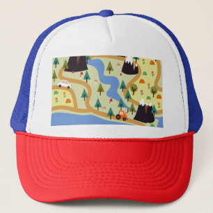 Gorra De Camionero Montañas, ríos, bosque, patrón de autos.