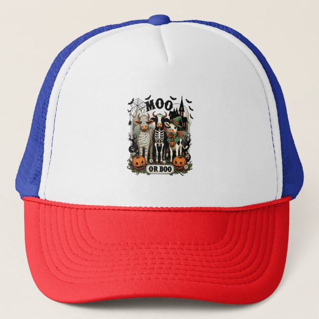 Gorra De Camionero Moo o Boo Vaca de Halloween (Anverso)