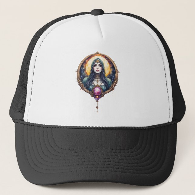 Gorra De Camionero Moonbound Dreamkeeper – Guardian of the Night.   (Anverso)