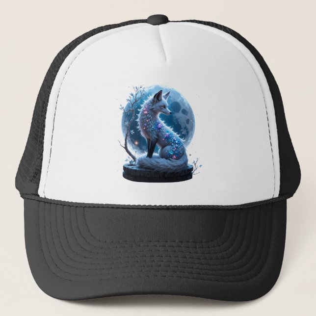 Gorra De Camionero Moonlit Crystal Fox – Guardian of Silent Dreams.  (Anverso)