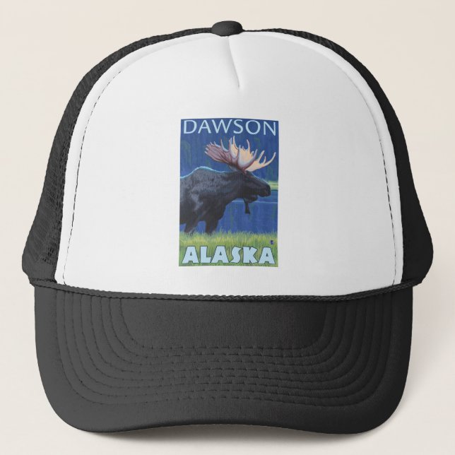 Gorra De Camionero Moose de noche - Dawson, Alaska (Anverso)